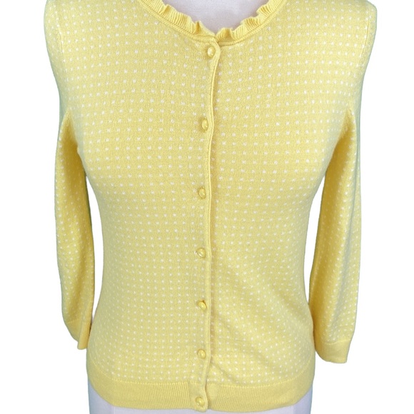 Banana Republic Factory Lemon Yellow Polka Dot Angora Hair Knit Cardigan - Picture 4 of 15